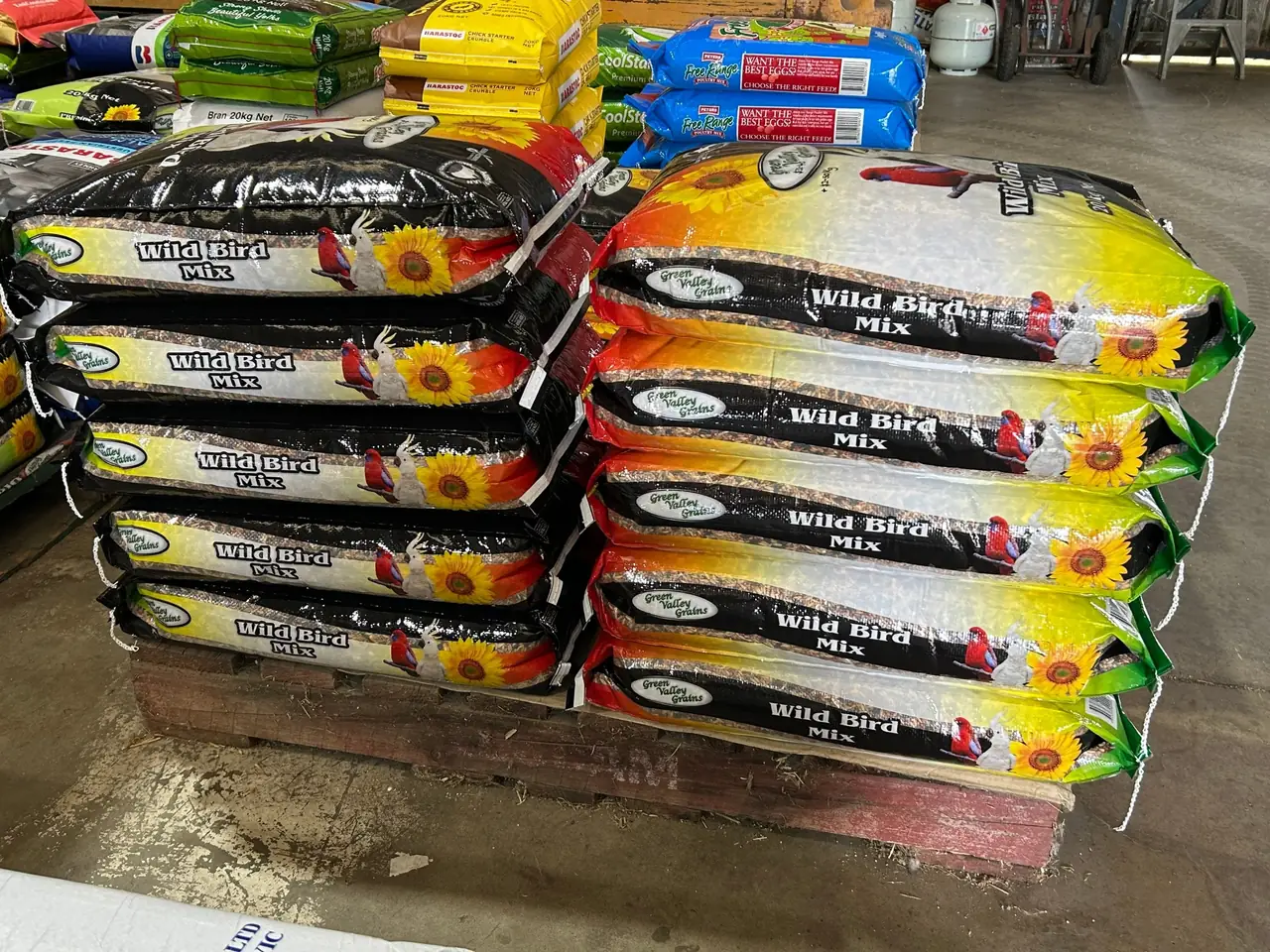 Green Valley Grains wild bird mix bags in store